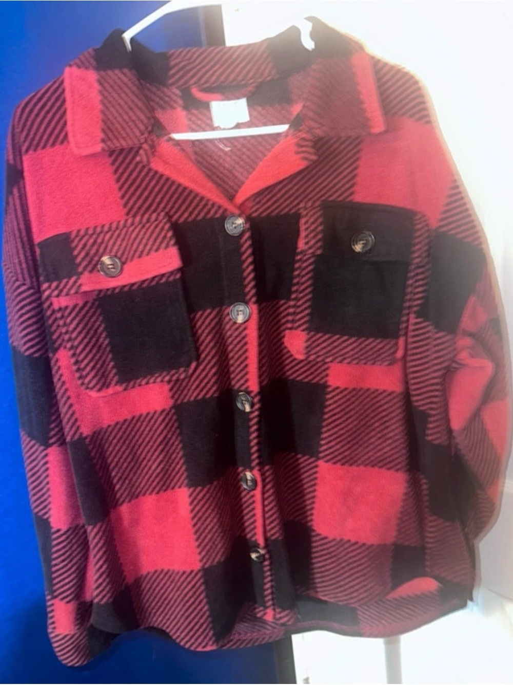 Pink Rose Red & Black Plaid Button-Up Shacket